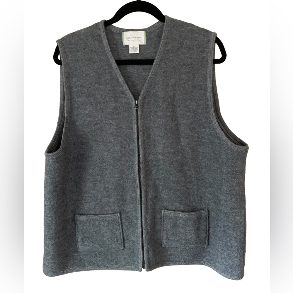 Capistrano Gray Wool V-Neck Zip Up Sweater Vest Academia Women’s Size 18